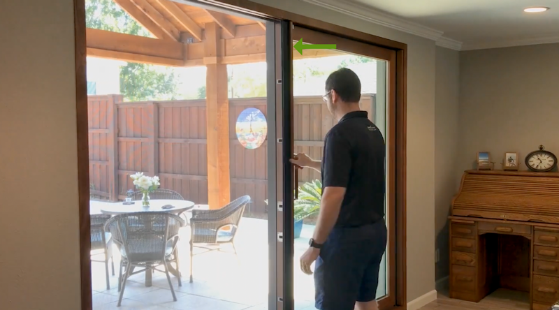 Centor sliding door with integrated screen engaged.