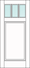Straight top custom wood door with top glass section divided into 3-equally divided vertical columns