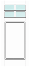 Straight top custom wood door with top glass section divided into 4-equally divided sections, 2 over 2