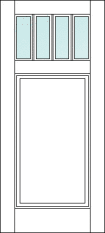 Straight top custom wood door with top glass section divided into 4-equally divided columns