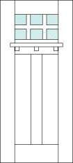 Straight top custom wood door design with shelf-like feature and glass divided into 8 sections above