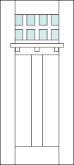 Straight top custom wood door design with shelf-like feature and glass divided into 8 sections above