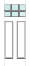 Straight top custom made wood door design with divided glass section at the top