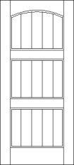 Straight top custom made wood door design with three similar-size sections, the top section has arch shape