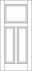 Straight top custom made wood door design with three decorative sections, two equal shaped on bottom and one wide on top