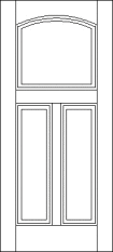 Straight top custom made wood door design with three decorative sections, the top cut into a horizontal arch