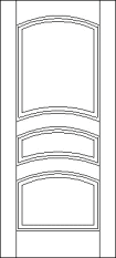 Straight top custom made wood door design with three arched sections in the center of the panel