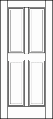 Straight top custom made wood door with 4 equally sized and spaced vertical rectangle cuts in the panel design