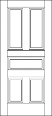 Straight top custom wood door with six tall rectangles and a horizontal rectangle in the center