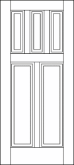 Straight top custom wood door with custom panel design, 3 on top 2 on bottom