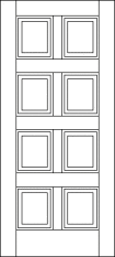 Straight top custom wood door design with 4 rows and 2 columns of equally spaced square cut designs