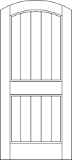 Arch top custom wood door design with vertical columns and a straight wide divider in center of door