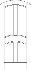 Arch top custom wood door design with vertical columns and a curved wide divider in center of door