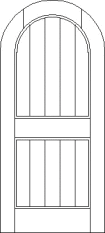 Radius top custom wood door design with vertical columns and a straight wide divider at the center of the door