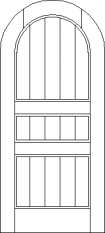 Radius top custom wood door with vertical column design and bevel perimeter divided into three different sized sections