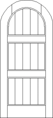 Radius top custom wood door with vertical column design and bevel perimeter divided into three equal-sized sections