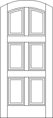 Arch top custom wood door with 6 beveled wood sections in the center of the door 