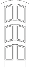 Arch top custom wood door with 6 arch shaped beveled sections in the center of the door panel