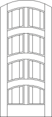 Arch top custom wood door with 8 arch shaped beveled sections in the center of the door panel