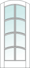 Arch top custom wood door with glass center divided into 8 arched sections