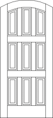 Arch top custom wood door with 9 beveled sections in door panel
