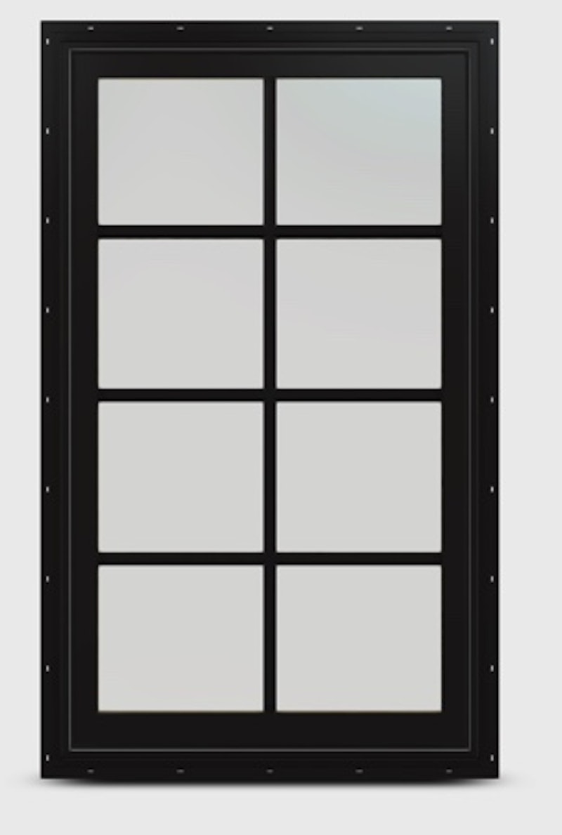 Black fixed sash with colonial grille.
