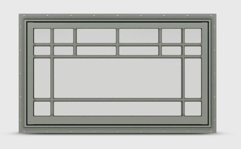 A wood Jeld-Wen awning window with top down grille in Dove finish