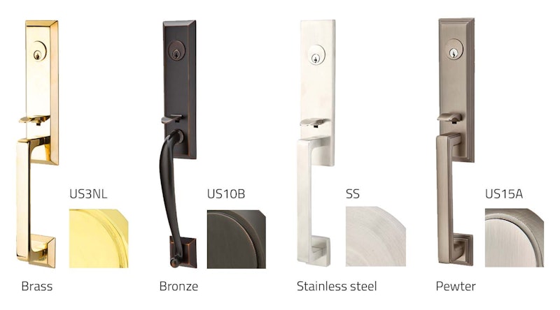 Examples of door handles with finish explained from. Composite from Emtek source images.