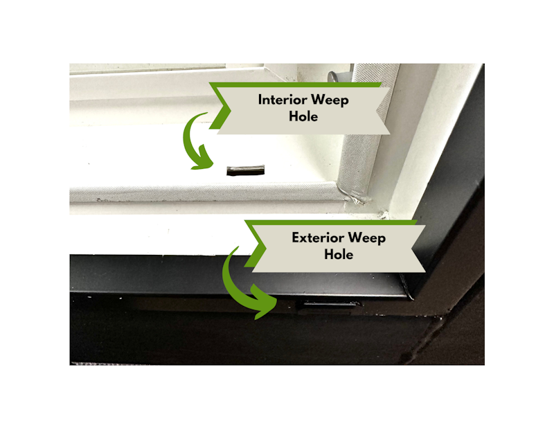 Image of interior and exterior weep holes.