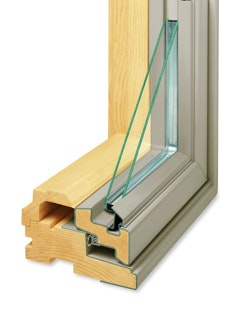 Corner-cut showing wood interior and vinyl exterior. Photo courtesy of Andersen Windows.